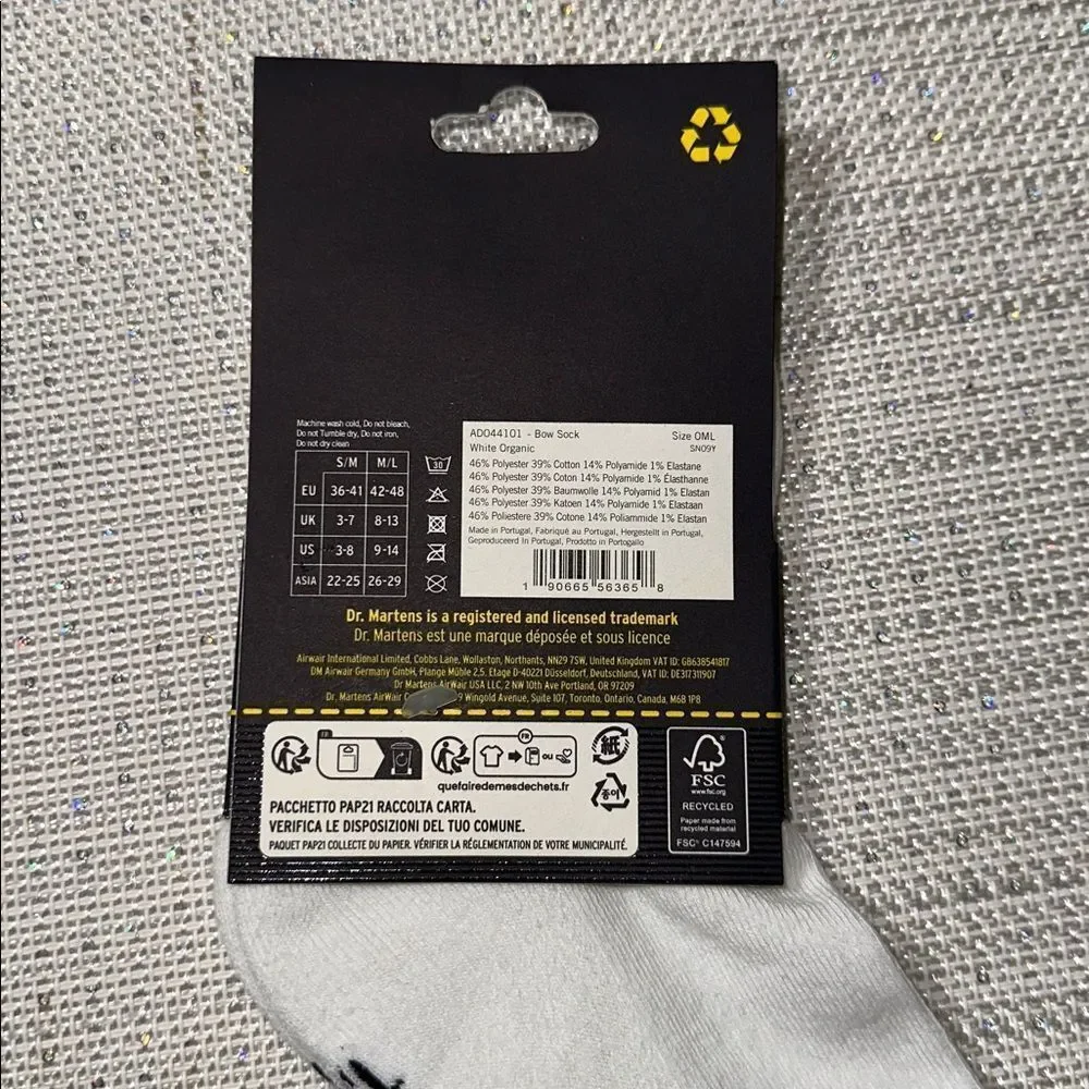 Dr. Martens M/L White Organic Cotton Blend Short Ankle Bow Socks